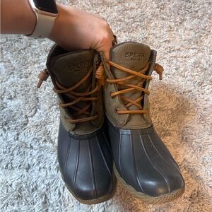 Sperry Olive and Black Duck Boots